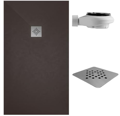 SOULHOME Piatto doccia- Resina -Gel Coat -Texture liscia/pietra -Antiscivolo -Colore Cioccolato - 80X70- Extra piatto 3cm. Standard