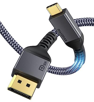 Maxonar Lot de 2 câbles DisplayPort USB C 1.4 8K@60Hz 4K@60Hz/144Hz/120Hz 5K @ 60Hz 2K@240Hz Thunderbolt 3/4 vers DisplayPort HBR3 Type C DP 1.4 pour Mac Studio M1 MacBook Pro 1M/3,3 FT Certifié VESA