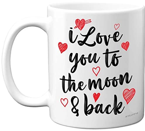 Stuff4 Cute Anniversary Mug for Her Him - I Love You to The Moon & Back Romantic Valentines Gift for Girlfriend Wife Boyfriend Husband Partner, 11oz Ceramic Premium Mugs Cup Cups