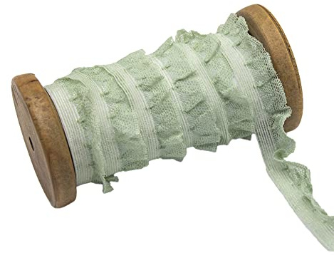 Wambere 10Yard Vintage Elastizität Spitzenband,Plissierte Spitze,Geraffte Rüschen Chiffonband,Dekoband Zierband Spitzenstoff Spitzenborte für Nähen Handwerk Hochzeit Party Deko 2cm,Grün