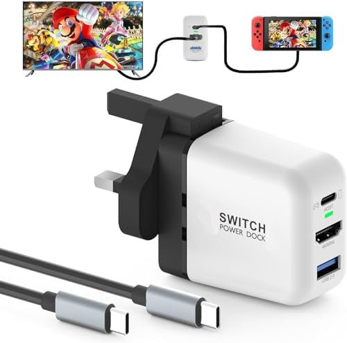 Switch Docking Station,for Nintendo Switch,Mini Portable TV Docking Station with 4K@60Hz HD/USB2.0/PD USB-C Fast Charging Ports, Full-Featured USB-C Cable Included,36W/65W (UK-36W WHITE)