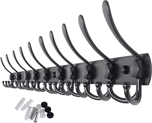 Hoexs Wandgarderobe 30 Haken - 96cm - Schwarz - Edelstahl - Befestigungsmaterial
