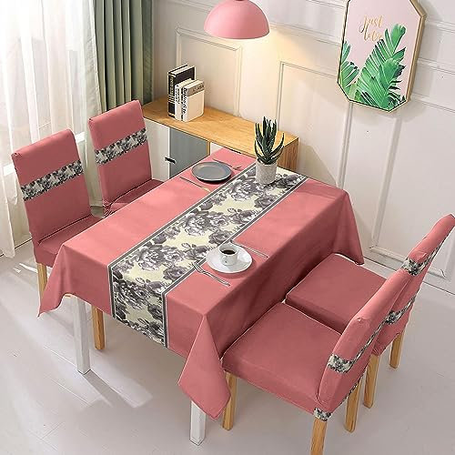 DALINA Textil - Juego de Mantal y Funda de Silla, Mantel de Mesa Rectangulo 140 x 180, 4 Fundas para Silla con Elastico, 100% Poliester, Estampado Moderno.