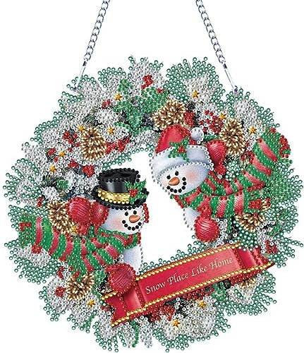 Christmas Diamond Painting Wreath Hanging Sign -Diamond Art - A DIY 5D Crystal Rhinestone Garland Kit for Home Window and Door Decor Gifts