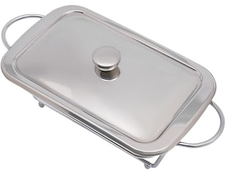 biusgiyeny Argent 2L Rectangulaire Acier Inoxydable Résistant à la Chaleur Ustensiles de Cuisine Chauffe-Plat Alimentaire Plat Isotherme Convient pour Buffet, Potluck, Camping