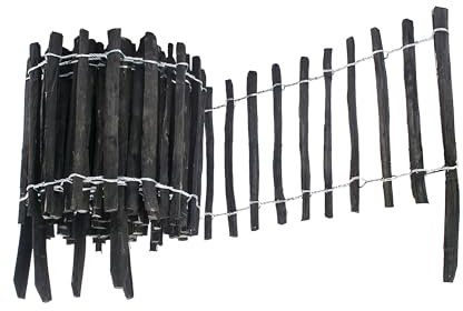 BOGATECO Valla de madera de avellana, color negro, impregnada, 60 cm de alto y 500 cm de largo, valla de madera, distancia entre listones 4-5 cm, valla de estacas, perfecta como borde de bancal o