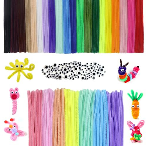 LLMtn de alambre de chenilla,limpiapipas de colores para manualidades,limpiapipas (Multicolor + Ojos)