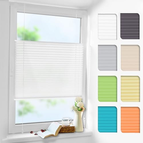 Plissee ohne Bohren Weiß 35x100cm Plissee Klemmfix Version Plisseerollo Sichtschutz und Sonnenschutz Blickdicht Easyfix lichtdurchlässig Rollo für Fenster & Tür