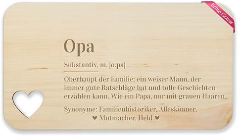 Frühstücksbrettchen Holz Herz - Frühstücksbrett - Opa Definition I Opi Geschenk Großvater I Opi Geschenkideen Weihnachten - 22,5x12,5 - Holz - geschenke für großväter opas schneidebrett
