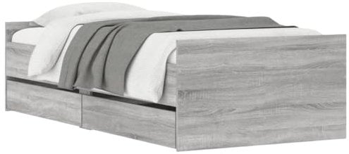 vidaXL Bettgestell, Bettrahmen mit Lattenrost, Bett Gästebett mit Schubladen, Einzelbett Schlafzimmerbett Schlafzimmermöbel, Grau Sonoma 100x200cm