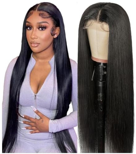 XUNEXA 360 Lace front perruque cheveux humains cheveux raides sans colle HD transparent lace front perruque cheveux humains pré - peigné cheveux de bébé couleur naturelle 28 pouces