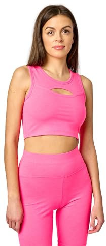 Bellivalini Sport Oberteile Damen Crop Top Neon für Gym Yoga Fitness Laufen mit Ausschnitt Vorne Spot-BH BLV50-324 (Rosa, L)
