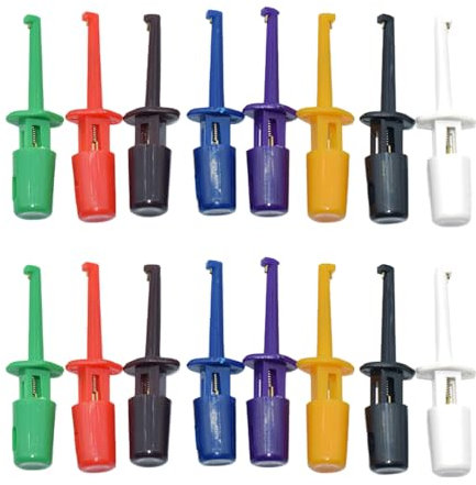 DONGKER Gancio Prova Multimetro, 16 Pezzi Clip Ganci in Plastica a Punta Lunga in 8 Colori, Test Probe Hook