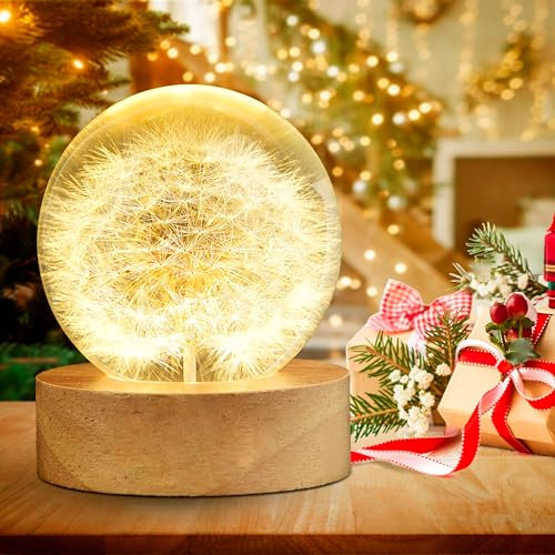 Geschenke für Frauen und Kinder Kristallkugel Nachtlicht 6 cm Glaskugel Deko,Geschenke für Mama Glaskugel-Nachtlicht mit Holzsockel Personalisiertes Geburtstagsgeschenk für Mädchen und Jungen.