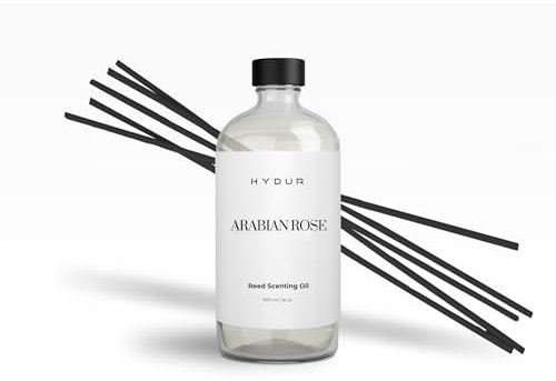Hydur Arabian Rose Reed Diffuser Refill Scenting Oil - Floral Oriental Scent with 6 Reed Sticks - Relaxing Home Fragrance Oil 500ml, Aromatherapy Gift Set