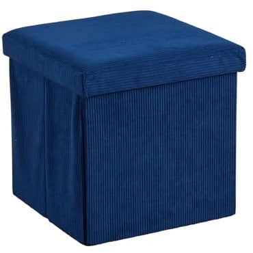 Home Source Folding Ottoman, Corduroy Fabric Storage Square Box, Blue