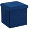 Home Source Folding Ottoman, Corduroy Fabric Storage Square Box, Blue