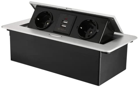 CHENGPI Regleta de Enchufes,Enchufe Multiple Retractible para Escritorio con 2 Enchufes EU,Regletas Enchufes con 2 Puertos USB para Encimera, Cocina, Taller