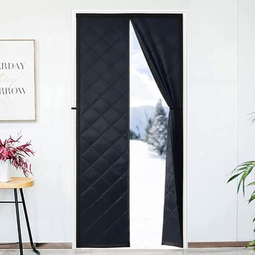 Thermal Insulated Door Curtain, Screen Itself Size 32 x 82 Fits Door Size 30 x 80, Magnetic Thermal Insulated Door Curtain Windproof & Keep Warm in Winter, Privacy Protection & Self-Close