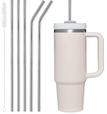 Set of 5 Pcs Metal Straws,Stainless Steel Straws,Replacement Straws for Cup 40oz,Reusable Straw with 1 Cleaning Brush, Eco-Friendly Stainless Steel Drinking Straws for Cocktail, Milkshake,Cold Drinks