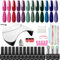 VANREESA Gel Nail Polish Set with Lamp Starter Kit , 30 PCS Gel Nail Kit with Base and Top Coat Dark Pink Purple Green Gels Polish Set Nail Salon Gifts for Women