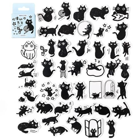 45 Nette Katze Aufkleber,Cat Aufkleber, Cartoon Katze Scrapbook Aufkleber, Kawaii Katze Aufkleber, Scrapbooking Journaling Aufkleber für Laptops, Geschenke für Erwachsene, Kind