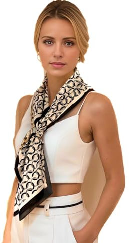 LA FERANI Designer Damen Seidentuch weiß schwarz klassisch Halstuch Seide Chiffon formelle Anlässe Tuch Umschlagtuch leicht 90x90cm Bandana Geschenk (Model 22)