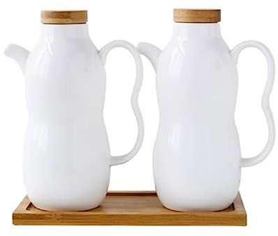 Distributeur d'huile et de vinaigre Distributeur d'huile et de vinaigre, bouteille vintage en céramique, bouteille d'huile avec couvercle en bois Sauce soja Vinaigre Cruet Container Distributeur d'hui