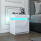 Komtopod Weiß Nachttisch Moderner LED Licht Nachtschrank Hochglanzfront Nachttische Beistelltisch mit 2 Schubladen Flip Cover für Schlafzimmer