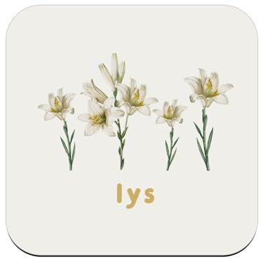 Untersetzer aus Holz – Lilie Flowers Minimalistische Illustration Chic Jardin – 1 Einheit (95 x 95 mm)
