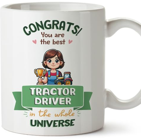 MUGFFINS Tractor Driver Woman Mug - in English - Best in Universe Trophy - Funny Gift for Colleagues - Ceramic 11oz Mug