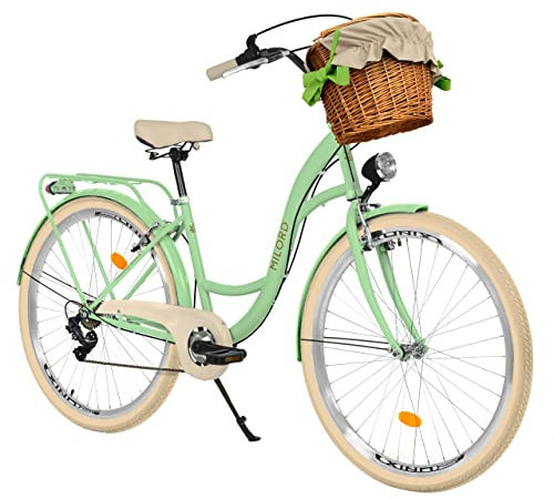 Damenfahrrad Citybike Komfort Mit Weidenkorb Hollandrad Vintage Fahrrad, 26, 28 Zoll, 7-Gang (Mintze, 28 Zoll)