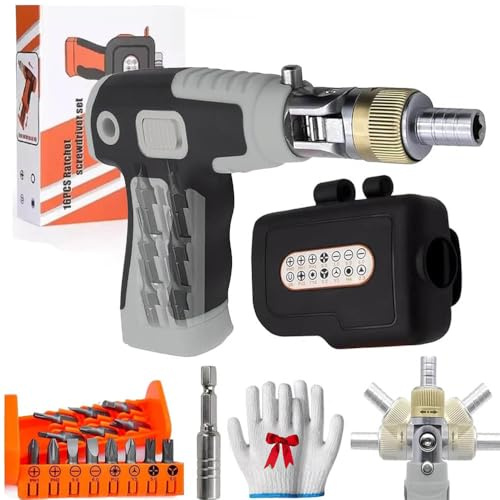 16-in-1 Multi Screwdriver Set,Multi Angles Electric Screwdriver Gun with Magnetic Bit, Comprehensive Screwdriver Set with 14 Bits,Ergonomic Tool for Home, DIY (Gray)