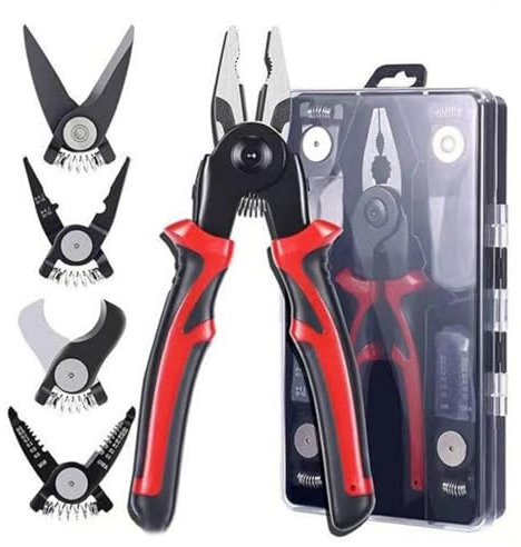 5 in 1 Interchangeable Head Pliers Set Cable Scissors Wire Stripper Strips