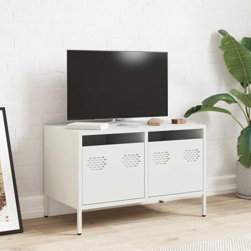 Natulvd TV Stand with 2 Drawers, Steel TV Cabinet for up to 30 Inch TV, TV Table with Solid Frame, 68x39x43.5 cm, for Living Room, Bedroom (White)