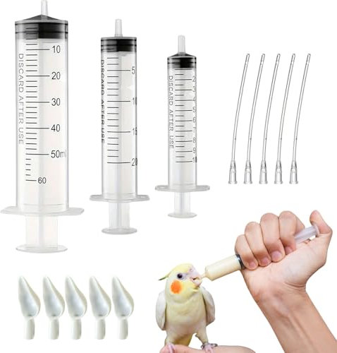 Bird Feeding Syringe Set,3PCS Baby Bird Syringe Feeders with Parrot Feeding Tube and Spoon,Measuring Syringes Tools for Small Animals Kittens Puppies Scientific Industrial Labs
