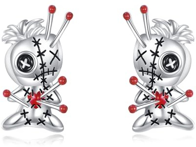 DAYLINLOVE Voodoo Puppe Ohrringe 925 Sterling Silber Gothic Voodoo Puppe Ohrringe Gothic Schmuck Geschenke für Frauen Halloween