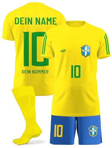 ZUMEL Personalisiertes Brasilien Fußballtrikot für Jungen & Mädchen – mit deinem Namen und deiner Nummer – atmungsaktiv & leicht
