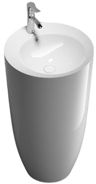 RUNZE765Z Lavabo da Bagno Lavandino Moderno in Porcellana Bianca con piedistallo, lavabo monoblocco con Rubinetto e Kit di Scarico Lavandino su Colonna
