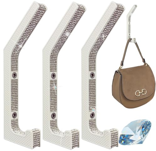 glämfän 3 Garderobenhaken mit Strasssteinen - Luxus Wandhaken im Glamour-Design - Weiß/Silber - Deko und Kleiderhaken für Flur, Schlafzimmer und Ankleidezimmer – 15mm