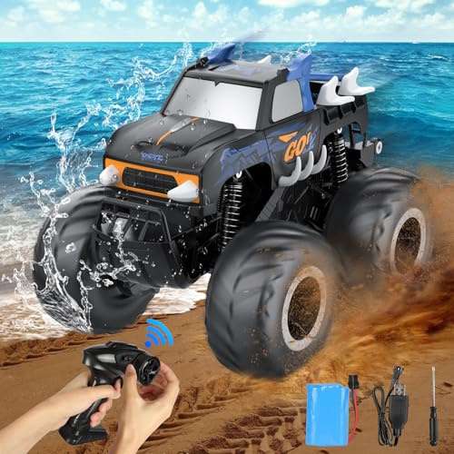 Amphibienfahrzeug RC Auto 1:16, 2.4GHz Ferngesteuert Auto mit 20 km/h, Offroad Monster Truck für Kinder 4-10 Jahre - Ideales Kindergeschenk