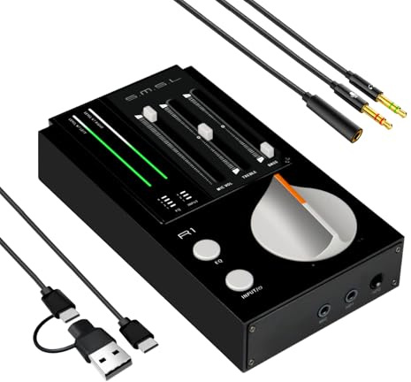 SMSL R1 DAC Amplificatore per Cuffie, Convertitore Audio Digitale ad Analogico Desktop USB C per Gaming PC PS5, Ingresso Microfono/USB/OTTICO/Coassiale, Uscita Bilanciata 3,5 mm/4,4 mm/RCA, Nero