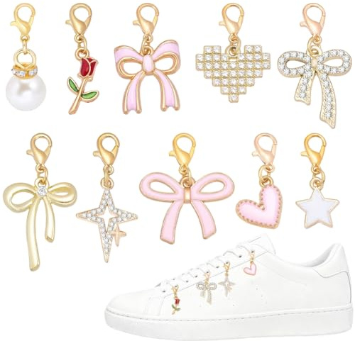 BEAMARKER 20 Stück 10 Stile Legierung Emaille Schuh Dekorationsanhänger Strass Zum Anklipsen Charm Anhänger Stern Herz Schleife Schnürsenkel Anhänger Mit Karabinerverschluss Für Turnschuhe Stiefel Tas