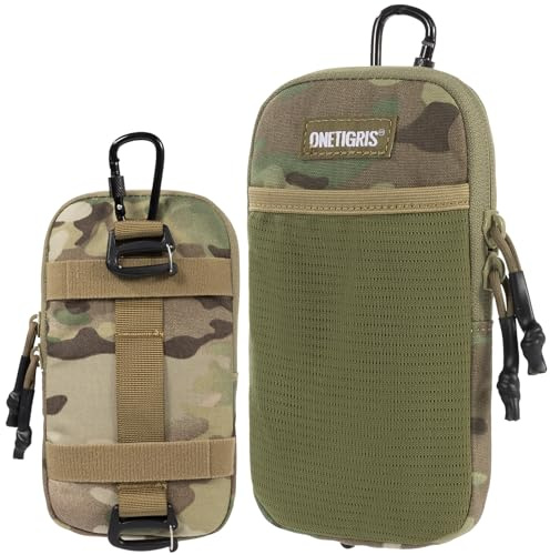 OneTigris Taktische Handytasche, EDC Pouch Molle Tasche Klein mit Karabinern für 4,7-6,7 Handys Universal für iPhone 16 15 14 13 12 Pro Max 7 8 Plus für Samsung Galaxy S21 S22-Camo