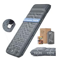 HIKENTURE 12CM Ultradicke Isomatte Camping mit Kissen & Fußpumpe, Grau | Hoher Schlafkomfort, 196×66cm, Kleines Packmaß, Verbindbare Aufblasbare Schlafmatte Luftmatratze Outdoor, Wandern, Zelt
