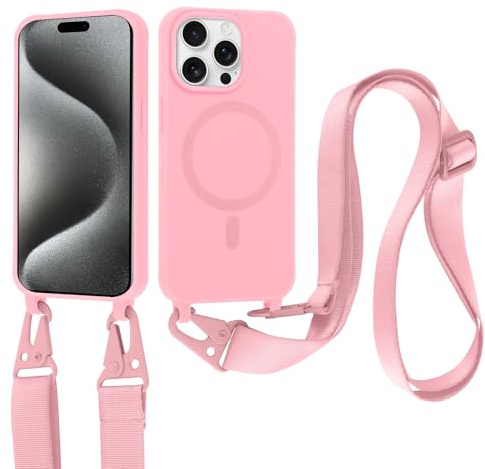Jrkvniv Cover per iPhone 12 Pro Max con Cordino, Custodia con Regolabile Laccio Collana Tracolla, Ultra Sottile Silicone Antiurto AntiGraffio Protettiva Case per iPhone 12 Pro Max, Rosa