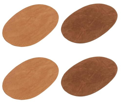 4 Pcs Brown PU Leather Oval Sew-On Elbow and Knee Patches, Set | Reinforcement Repairs For Jackets, Jumpers, Trousers And Craft Projects