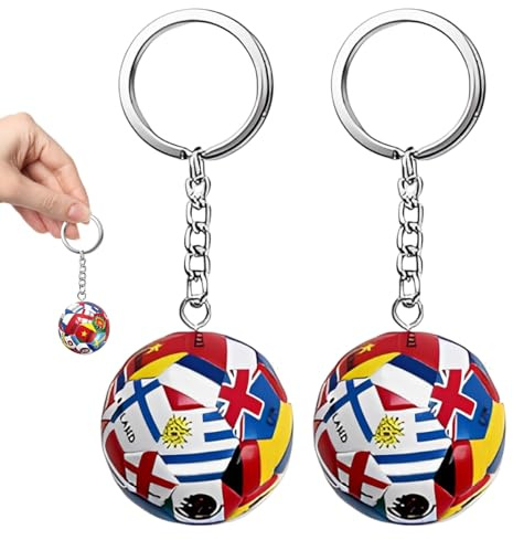 BFSYRR Football Keyring, International Cup 2026 Merchandise, 2 Pcs Flags Football Keychain Souvenir, Sports Events Key Rings, Party Bags Fillers, Football Pendant Gift for Men