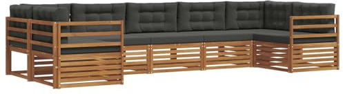 vidaXL Sofagarnituren 7 pcs Natur und Anthrazit Massivholz Akazie, Garten, Moderne Sofas, langlebige Möbel, Terrasse, Bequeme Lounge, praktische Sitzgelegenheit