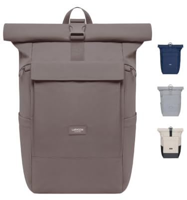 LARKSON Rucksack Damen & Herren Braun - No 4 Large - Rolltop Backpack 21 L mit 16 Zoll Laptopfach Uni, Arbeit & Fahrrad - Großer Reiserucksack mit Trolley Strap